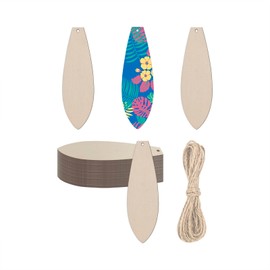 Creaides 20pcs Surfboard Wood Cutouts Crafts Wooden Surfborad Hanging Tags with Hole Hemp Ropes for DIY Projects Hawaii Summer Holiday Pool Party Decorations