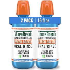 TheraBreath – Fresh Breath Oral Rinse – Icy Mint Flavor – Dentist Formulated – No Stinging or Burning – Stops Bad Breath – Gluten-Free – Certified Kosher – 16 Ounces – Two-Pack