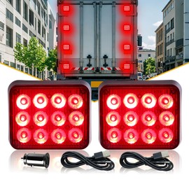 Nrgedzam 2PCS Magnetic Trailer Lights, Red Beacon Wireless Trailer Rechargeable Emergency Warning Magnetic Strobe Lights for Trucks Wireless Portable Tail Light for Car