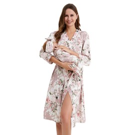 Galabloomer Vintage Maternity Robe and Baby Receiving Blanket, Matching Mommy Labor Delivery Robe and Swaddle Set