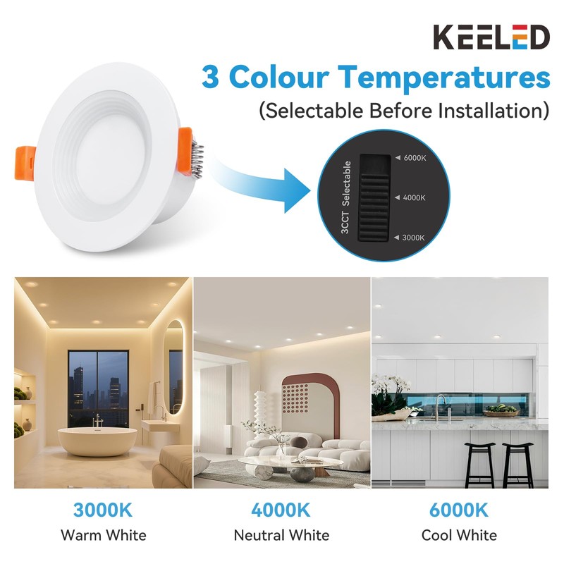 KEELED Downlights for Ceiling, Recessed Lighting with Night Light, 230V,