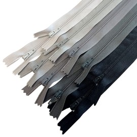MARARDI [Pack of 10 Zippers [Grey] Nylon [30 cm] Sewing and Crafts for Clothing Bags Fabric for Sewing Machine Patchwork Plastic Cotton Zipper with Metal Zipper