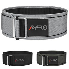 AYRO Self-Locking Workout Weight Lifting Gym Belt with Metal Buckle for Core Stability and Back Support for Deadlift Training, Powerlifting, Strength Training, Squat (White, Medium)