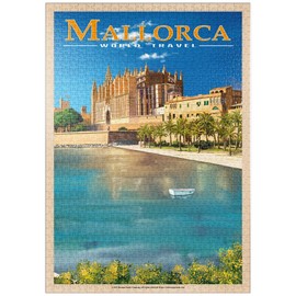 Palma De Mallorca, Spain - The Charming Santa Maria Cathedral By The Sea, Vintage Travel Poster - Premium 1000 pieces Puzzle - MyPuzzle special collection from Havana Puzzle Company