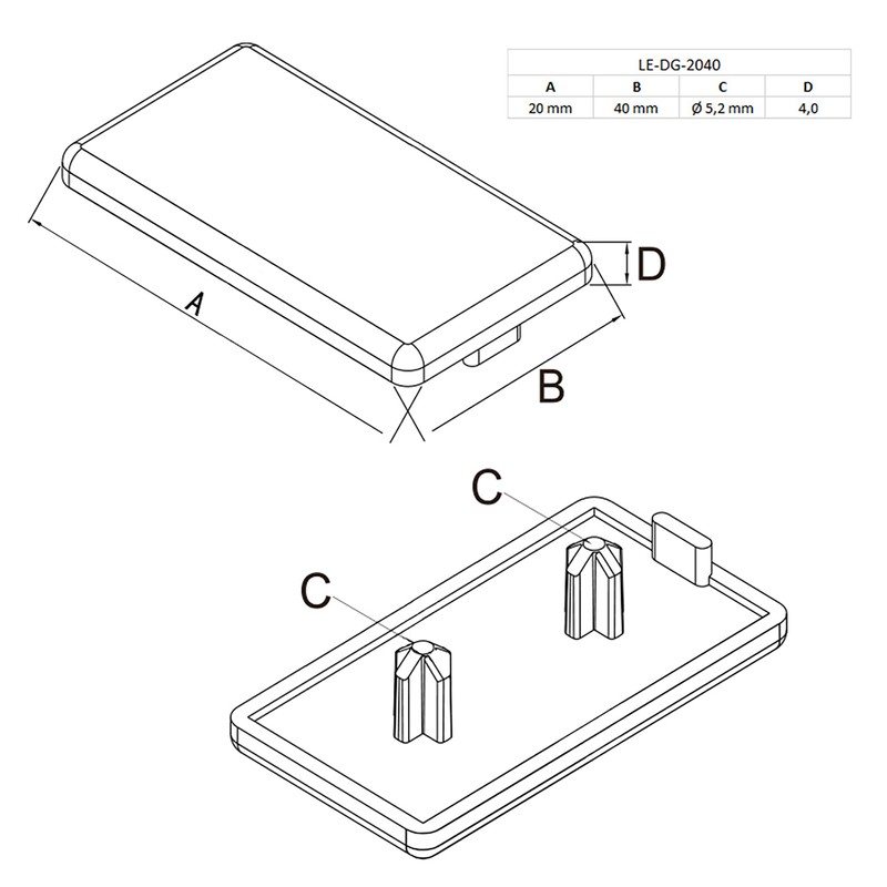 Cover Cap End Cap for Aluminium Profile 20 x 40