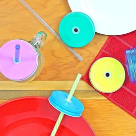 Mason Jar Lids with Straw Hole – Pastel Colored, Fits Small Mouth Jars, Durable & Leak-Proof, Kid-Friendly, Set of 4 for Picnics & Parties