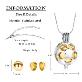 constantlife Football Cremation Jewelry for Ashes Memorial Urn Necklace Stainless Steel Soccer Pendant Keepsake Ashes Holder (B-Golden)
