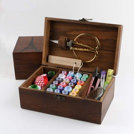 CHAWHO Wooden Sewing Kit - 68 Pieces Sewing Accessories with Sewing Threads, Scissors, Needles, Pins, Tape Measure etc. Sewing Kit for Home, Travel and Emergency