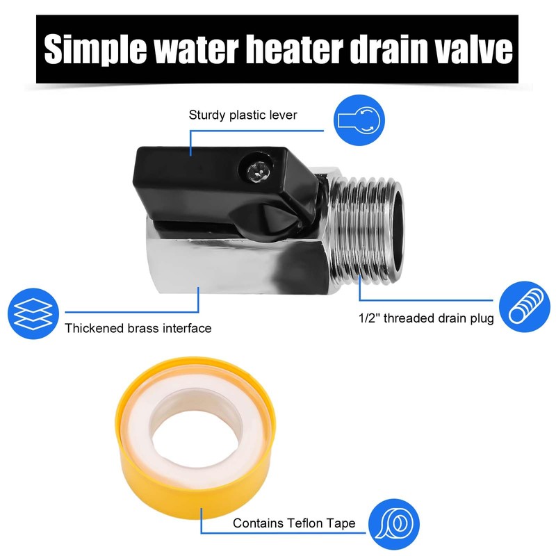 RV Hot Water Heater Replacement Drain Valve, Brass 1/2" RV