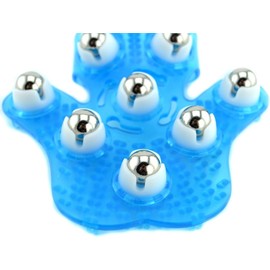 Palm Shaped Massage Glove Body Massager with 9 360-degree-roller Metal Roller Ball Beauty Body Care (Blue, One size)