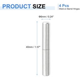 uxcell 4Pcs 1-9/16" x 1/4" (LxD) Stainless Steel Weldable Detachable Barrel Hinges for Metal Gate Swing Door Trailer Ramp, Silver