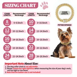 Cuban Dog Chain Collars, Gold Crystal Pet Necklace, Metal Pet Necklace with Safety Buckle Lock, for Small Medium Large Dogs Cats (10 Inch)