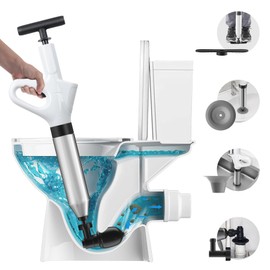 Toilet Plunger, Air Drain Blaster, Drain Clog Remover Tool, Heavy Duty Toilet Plunger with Visual Barometer, Toilet Clog Remover Powerful Toilet Plunger for Sink Bathroom Kitchen Clogged Pipe, White