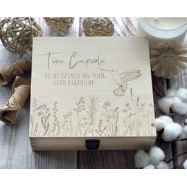 First Birthday Keepsake Box: Open at 18 - Baby Memory Capsule, Engraved Gift, Anniversary & Milestone Treasure Chest(Size 2 Natural)