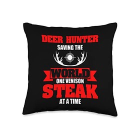 Deer Hunter Saving World One Venison Steak at Time Deer Hunting Bow Hunter Wild Animal Shooting Season Sport Throw Pillow, 16x16, Multicolor