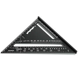 Fousenuk 180 mm Carpenter's Square Black, Metric Triangle Ruler Made of Aluminium Alloy, 90 Degree Triangle Protractor, High Precision Carpenter's Angle for Carpenters, Roofers, Engineers
