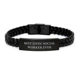 Funny Gift for Best Effin' Social Worker Ever, Interlaced Leather Bracelet for Graduation, Gifts from Coworkers, Gifts for Social Worker