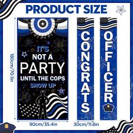 3pcs Congrats Officer Porch Banners & Police Door Banner Police Themed Hanging Decor for Police Academy, Cops Retirement,Outdoor Wall,Front Door Decor(Blue White Black-party)