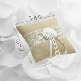 EinsSein 1x Ring pillow Jute Flower 20x20 big beige wedding cushion cushions bearer rings bearers pillows for page boy box weddings boxes ceremony party 2 set teal small weddingring heart wadding