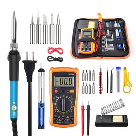 Soldering Iron Kit, 60W Adjustable Temperature 200-480℃ Welding Tools, 27Pcs Welding Tools with Digital Multimeter, Tips, Soldering Iron Stand, Tweezers, Screwdriver for Electronics Repairing
