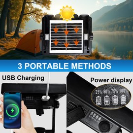 Rechargeable Work Light, 30W 2000LM Portable LED Work Light with 5 Light Modes, Solar Camping Lights Emergency Worklights IP66 Waterproof for Car Repair, Camping, Hiking, Emergency, Job Site Lighting