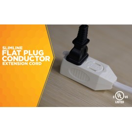 SlimLine 2236 Flat Plug Extension Cord, 2-Wire, 7-Foot, White