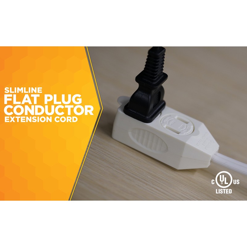 SlimLine 2236 Flat Plug Extension Cord, 2-Wire, 7-Foot, White