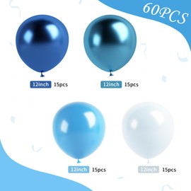 Blue Balloons, 60 Pcs 12 Inches Metallic Blue Balloons Macaron Baby Blue Balloons Light Blue Balloons Pearl Night Blue Balloons for Boy Baby Shower Birthday Wedding Celebration Party Decorations