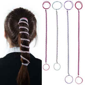 Fatiya 4 Pieces 25.1" & 35" Wrap Around Spiral Hair Ties for Sport, Colorful Elastic Sports Ponytail Holders, No Damage Stretchy Braided Hair Bands for Thin Long Curly Hairstyle Women Girls