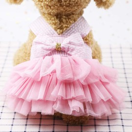 PIXRIY Puppy Dress Striped Mesh Lace Tutu Dog Dress Skirt Spring Summer Doggie Princess Dress Sweet Pet Dog Dress (Pink,L)