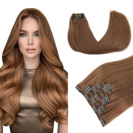 PINKPEARL Clip in Hair Extensions Real Human Hair, Remy Human Hair Extensions Clip ins for Women, Natural Human Hair, 22inch 120g 7Pcs, #33 Auburn(#33-22)