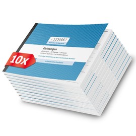 Primus Print Receipt Pad, 10 x DIN A6 Landscape & Punched, 2 x 50 Sheets with Duplicate - with VAT, Copy and Sequentially Numbered - Receipt Pad Small Business - Invoice Pad - Receipt