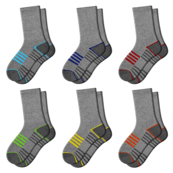 Comfoex Boys Crew Socks For Kids 4-10 Years Old Athletic