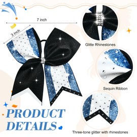 8PCS Glitter Cheer Bow Large Cheer Bows Rhinestones Hair Bows Girls 8"Cheerleading Bows Bulk Elastic Band Ponytail Holder for Teen Girls College Sports Competition