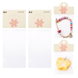 KISSITTY OPP Cellophane Bags 100pcs 2.3x3.9 Inches Small Jewelry Wedding Party Favor Storage Bags with Yellow Color Header Cards for Earring Hair Clips Small Presents Bracelets Packaging