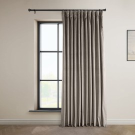 HPD Half Price Drapes Signature Plush Extra Wide Velvet Blackout Curtains for Bedroom (1 Panel), 100W X 96L Hotel Black Out Curtains for Living Room, Thermal Insulated Blackout Curtains, Library Taupe
