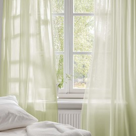 TOPICK Sheer Curtains for Kitchen Living Room Bedroom Window Lightweight Solid Sage Green Voile net 63 Inch Drop Drapes Light Filtering Cafe Curtains Rod Pocket Window Treatments 2 Panels