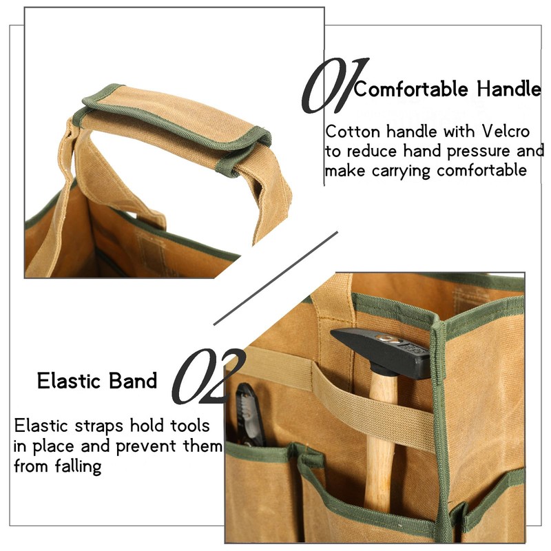 Tool Bag Organizer with 6 Pockets and Handle, Durable Waxed