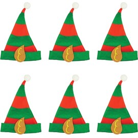 6x Christmas Adult Red & Green Elf Hat Xmas Party Fancy Dress