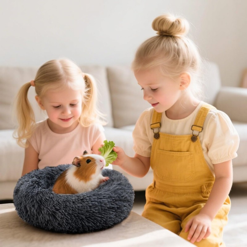 HeNdShe Guinea Pig Bed Soft Washable Donut-Shaped Burrowing Pet Bed