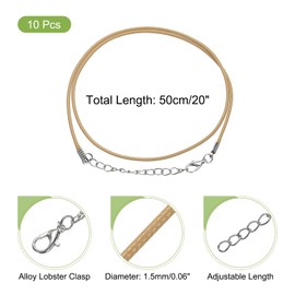 MECCANIXITY 10pcs 20 Inch Waxed Necklace Cord, Bulk Necklace String with Clasp 1.5mm Waxed Leather Cord Rope for Jewelry Making DIY Bracelet Pendant,Khaki