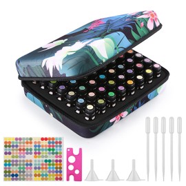 FITNATE Essential Oil Bag, Essential Oil Bag for 56 Bottles (5/10/15 ml) Lotus Pattern Perfect for Young Livng & Doterra, Waterproof, with Bottle Opener Stickers Dropper Funnel, blue