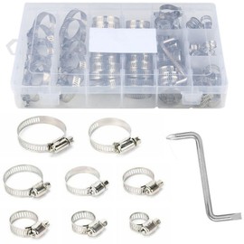 91pcs Hose Clamp Set with Z Wrench, Stainless Steel Adjustable 8-44mm Worm Gear Clips, Perfect for Plumbing, Water Pipe, Automotive, Mechanical Applications, and Workshop Tools