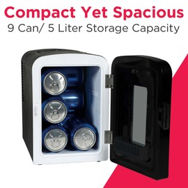 Frigidaire Portable 9-Can Mini Cooler Fridge, 5L, Brushed Stainless Rugged, Window, EFMIS189-SS, Clear Door, Glass