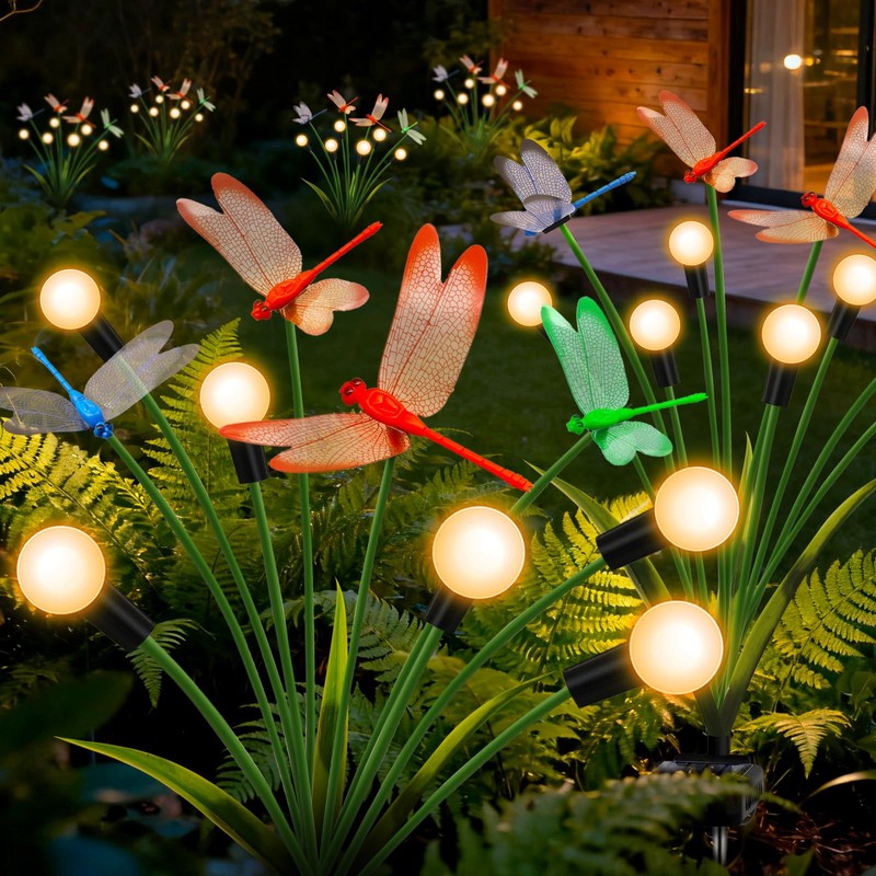 4 Pack Dragonfly Solar Garden Lights Outdoor, 24 LEDs Solar