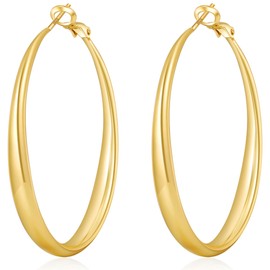 PABBEU Gold Hoops Earrings for Women Hypoallergenic Large 14k Gold Hoops Big gold hoop earrings 5mm Width Lightweight Gold Earrings Hoops for Women Girls 30/50/70mm