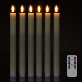 Relaxdays LED Taper Candles Set of 6 with Remote Control, Timer & Flickering Flame, Real Wax, Flameless Candles, Cream