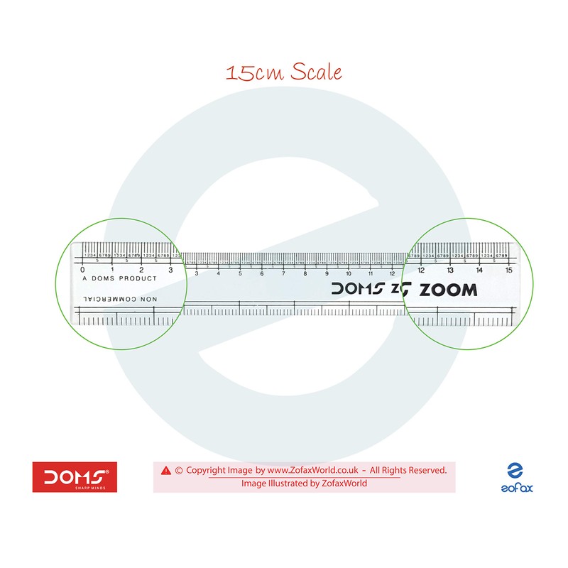 5 x 15cm/150mm/6” DOMS Zoom Clear Plastic Strong Broad Rulers