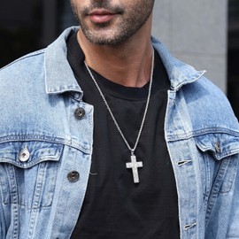 GLITTO Soccer Cross Necklace for Boys Men Stainless Steel Pendant Chain Religious Christian Baptism First Communion Confirmation Stuff Gear Accessories Jewelry Gift Joshua 1:9 Silver