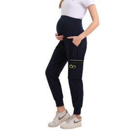 Alina Mae Maternity Scrub Jogger Pants for Women Pregnant Doctor Uniform Pant Nurse Scrub w/ 6 Pockets (Navy - Large)